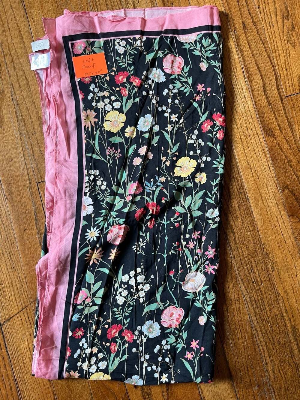 Oversized Floral Square Scarf, Black & Pink